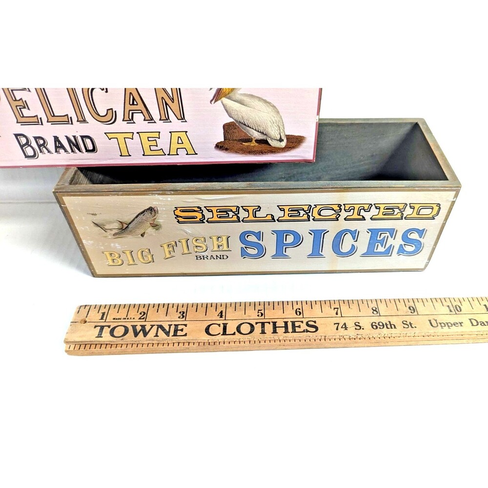Decorative Wood Boxes 3pc Rectangle Spice Coffee Tea Labels Rustic Storage Gift - Picture 3 of 10